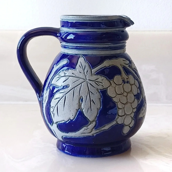 Betschdorf French Colbalt Blue Stoneware Pitcher - Picture 2 of 7
